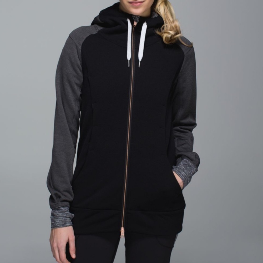 Lululemon womens stretch it out full zip hoodie black/ gray 4